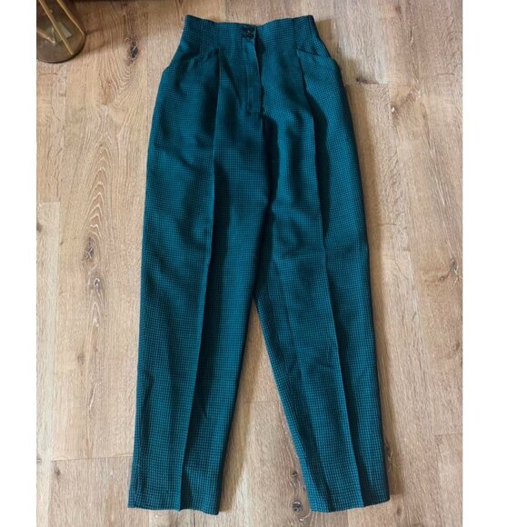 Pants - Vintage Houndstooth checkered 100% Wool‎ High Waisted Straight Leg Trousers Sz 4